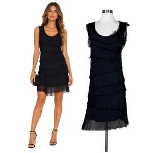 Gigi Moda | Siena Black Silk Ruffle Sleeveless Dress Made in Italy One Size